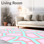 Geometric Network Pastel Pink Teal Rug
