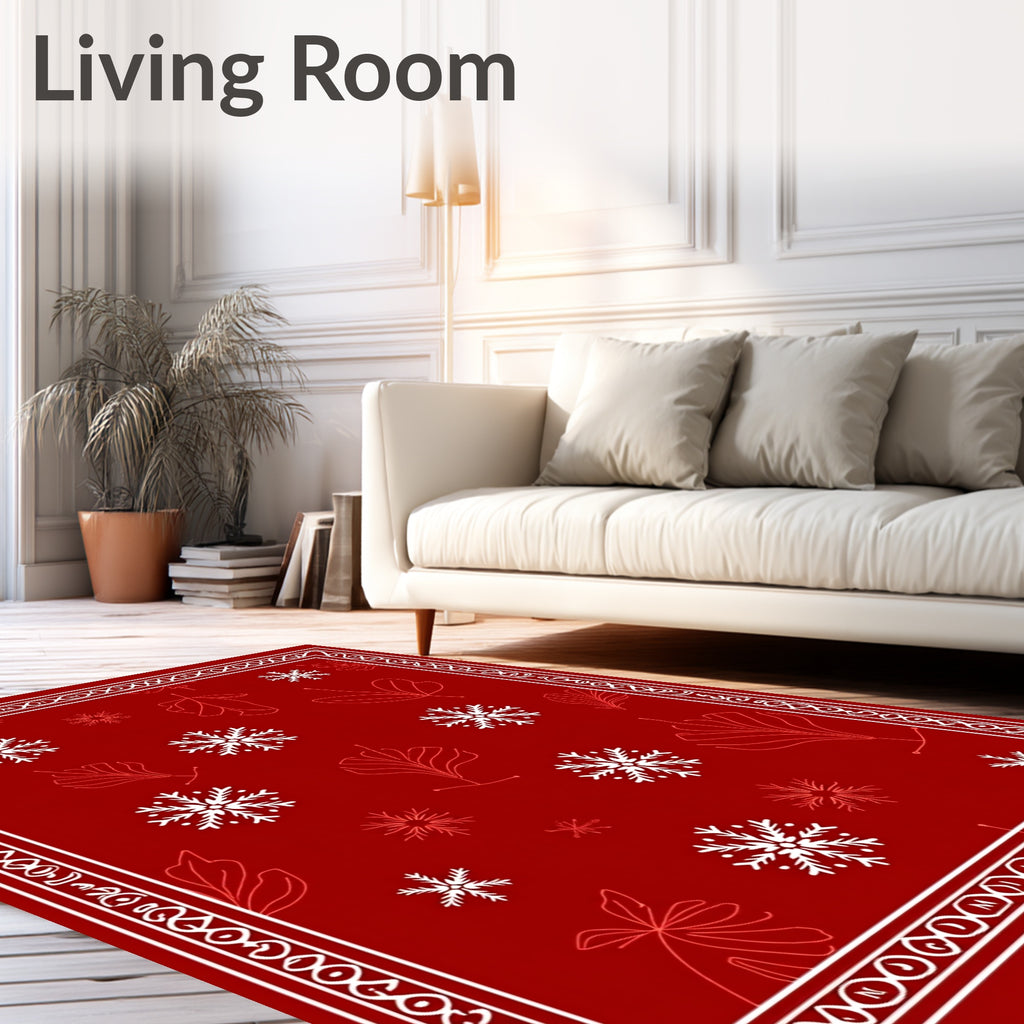 Red Snowflake Leaf Pattern Rug