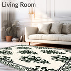 Classic Black Damask Floral Pattern Rug
