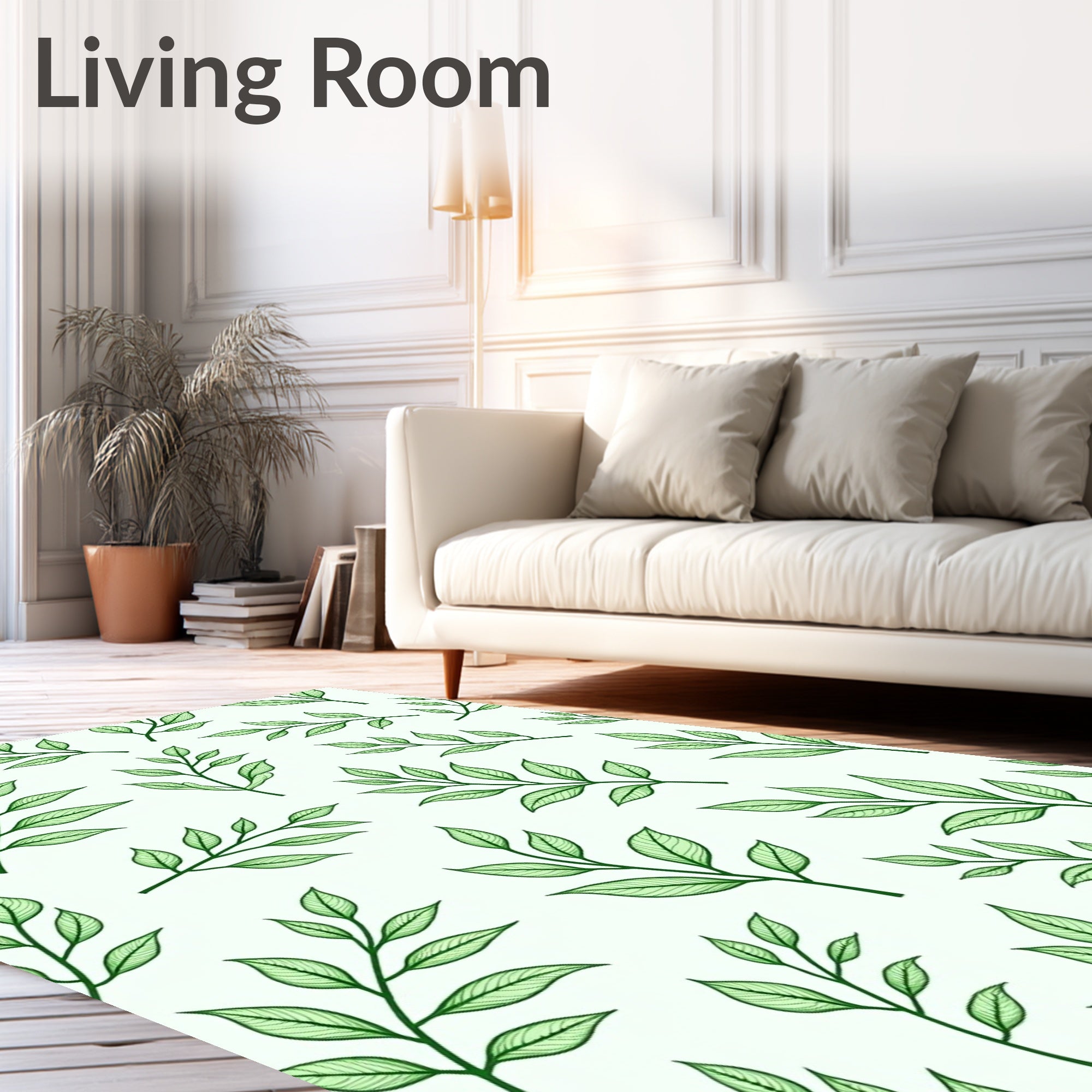 Green Leafy Branch Pattern Rug