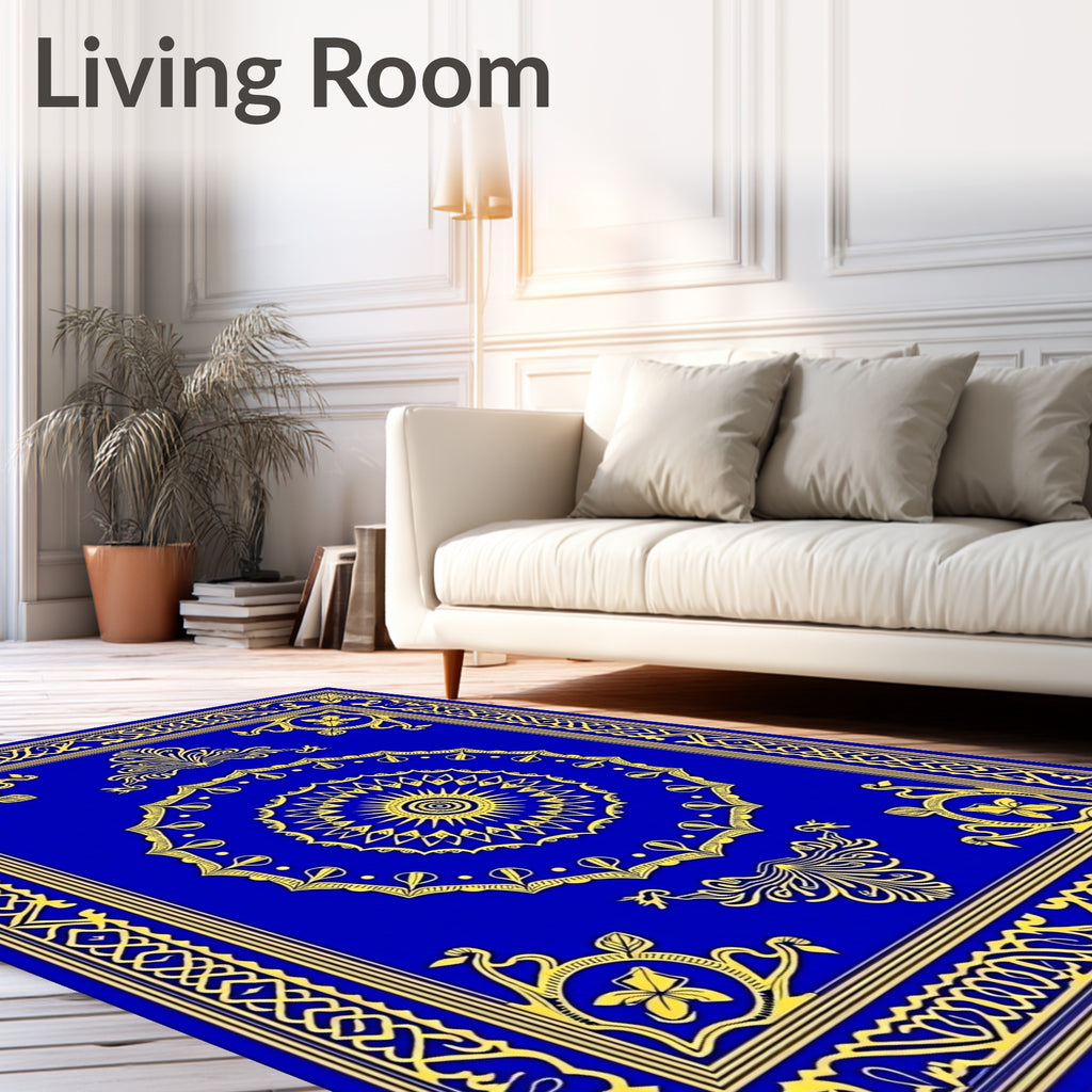 Royal Blue Yellow Medallion Pattern Rug