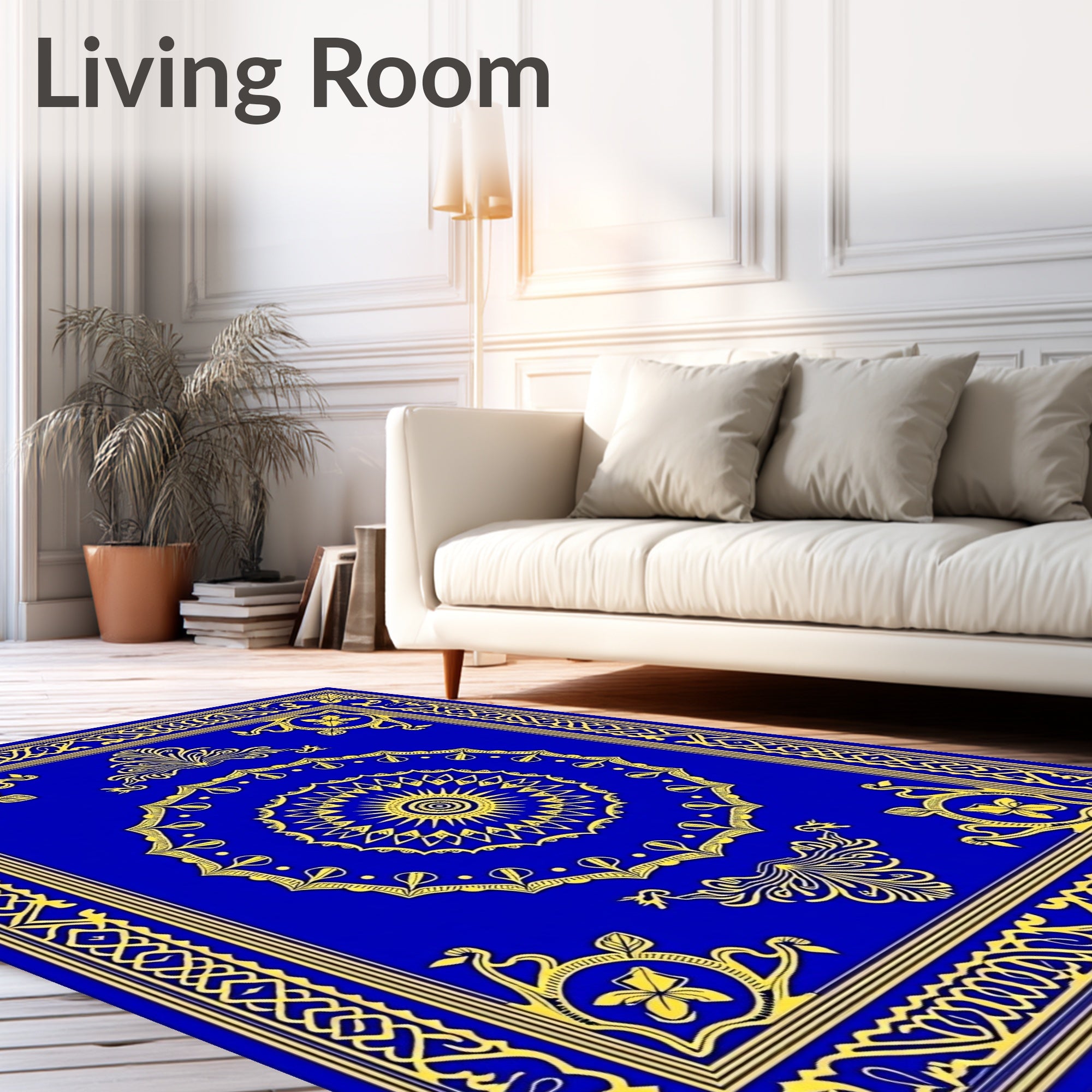 Royal Blue Yellow Medallion Pattern Rug