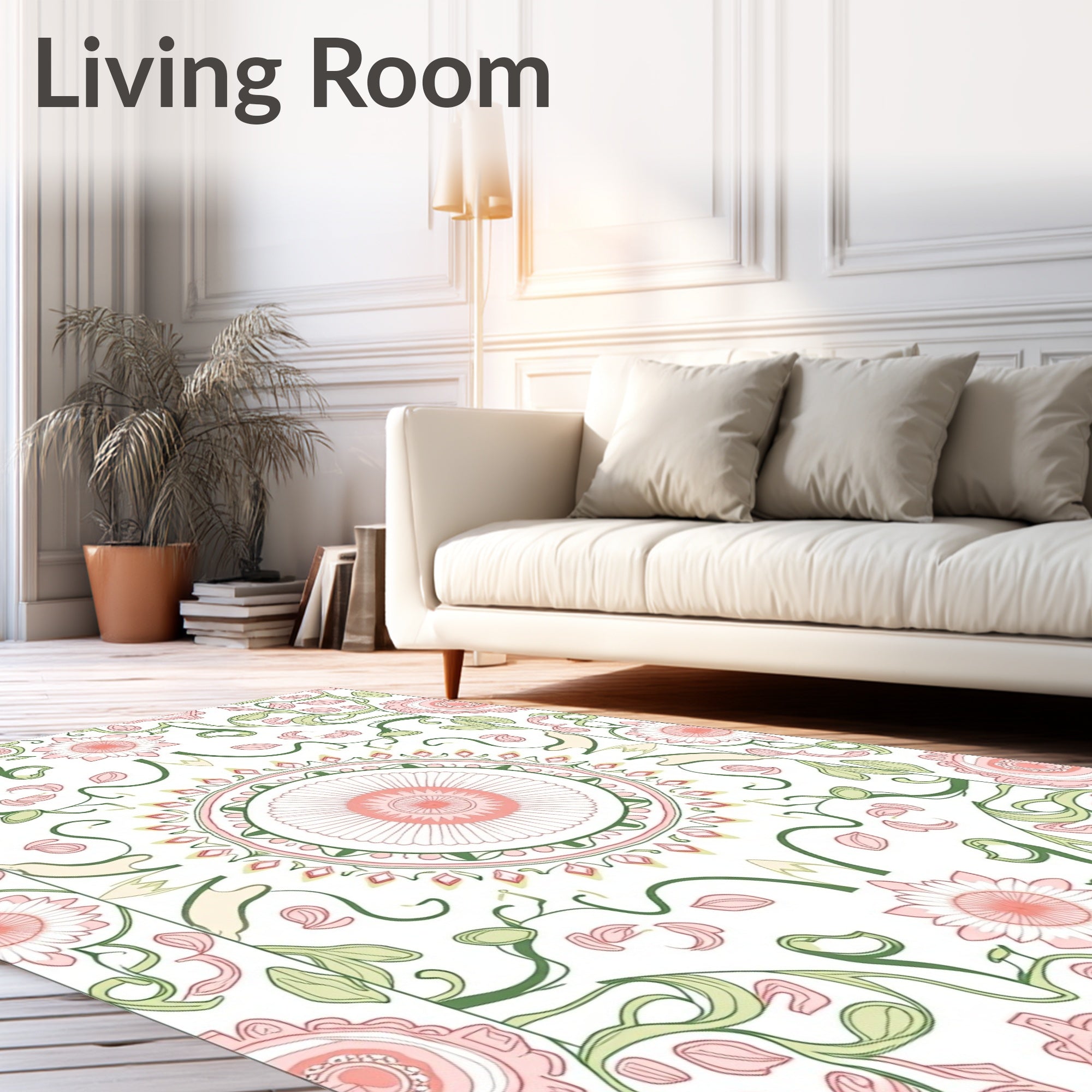 Floral Mandala Pattern with Vine Accents Rug