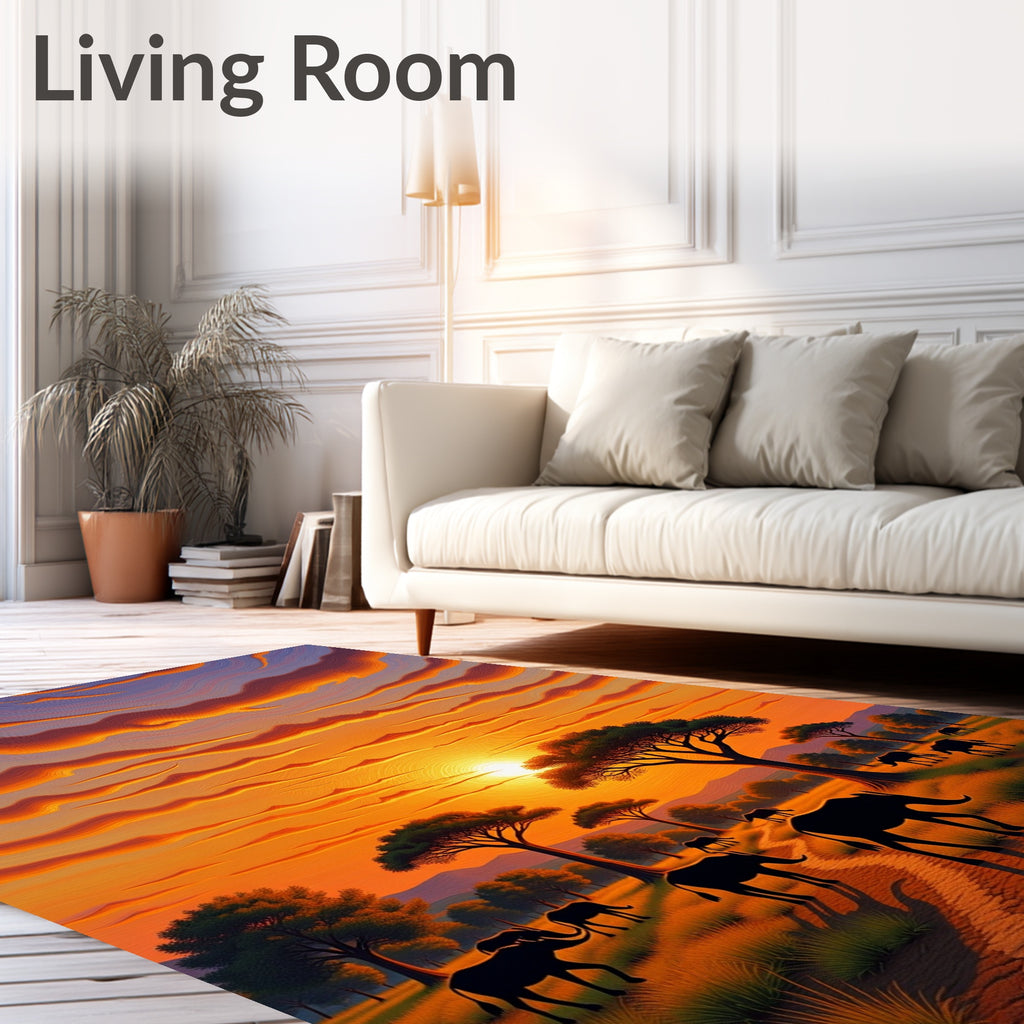 Sunset Savannah Elephant Landscape Rug