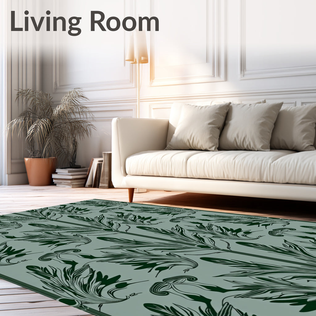 Dark Green Botanical Art Nouveau Pattern Rug