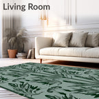 Dark Green Botanical Art Nouveau Pattern Rug