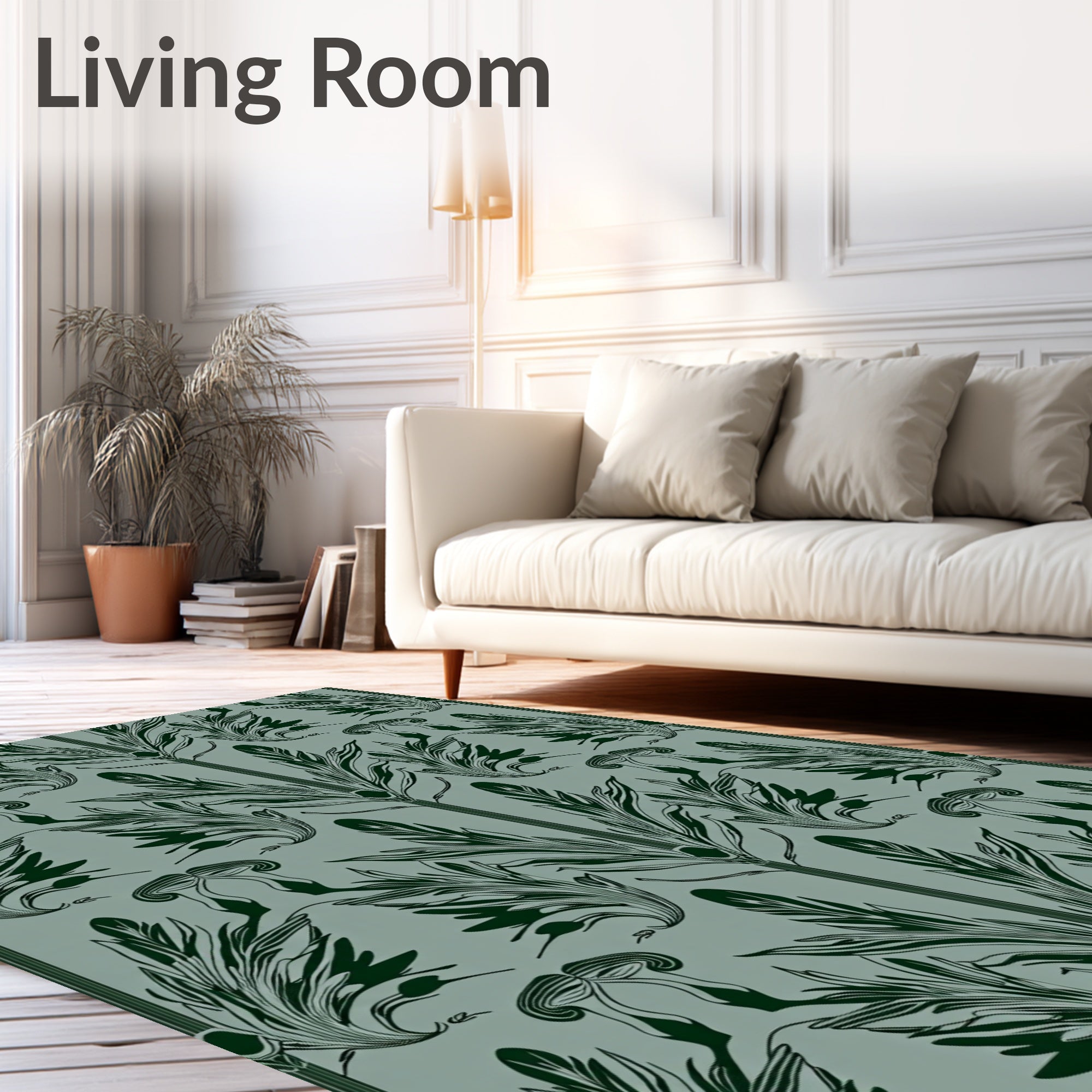 Dark Green Botanical Art Nouveau Pattern Rug