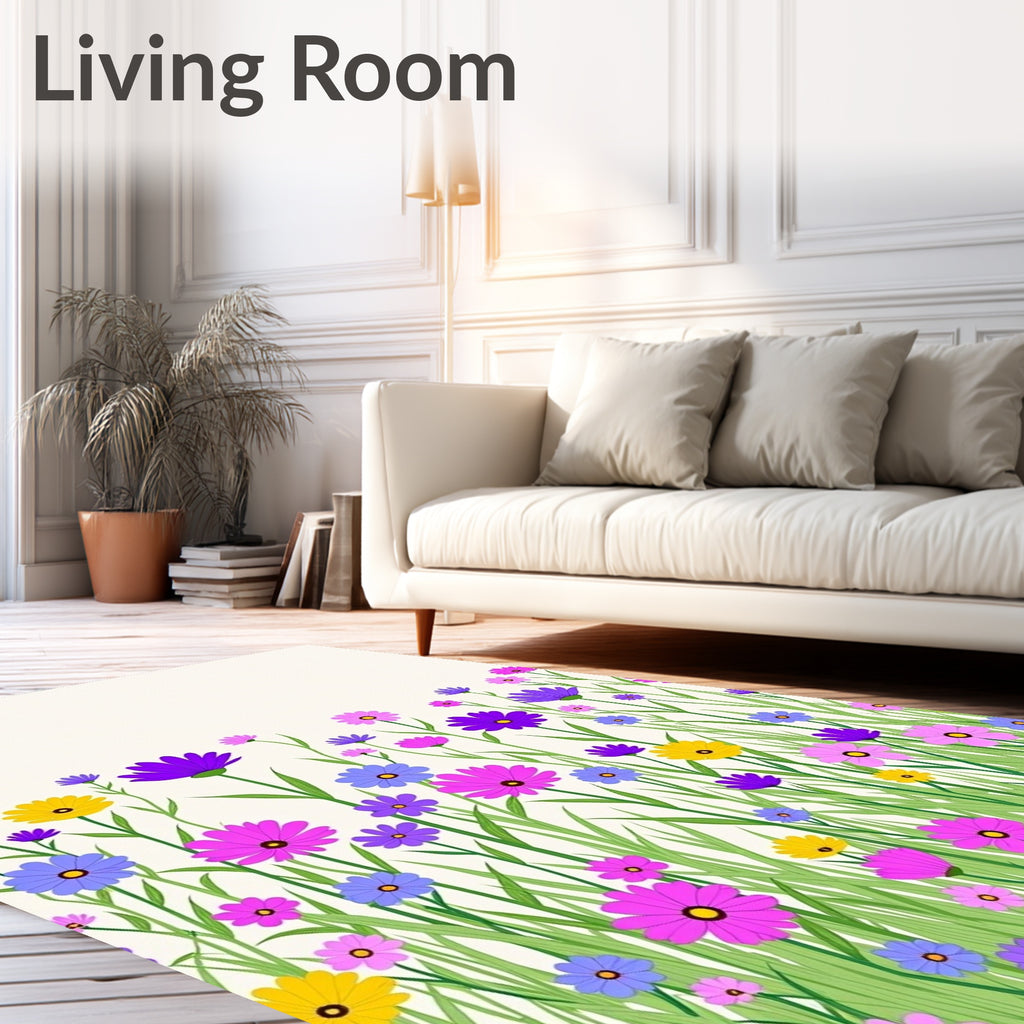 Colorful Wildflowers Green Grass Pattern Rug