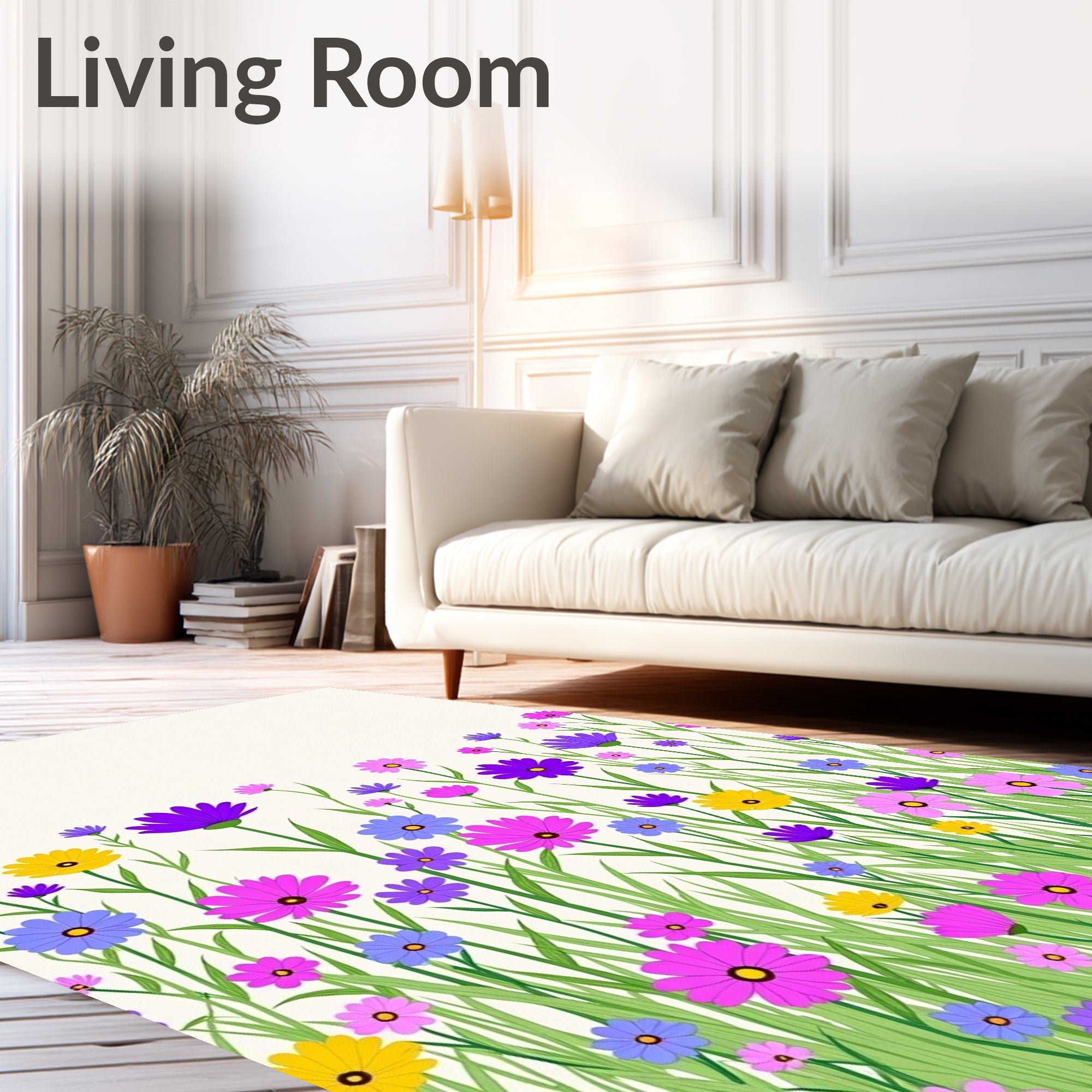 Colorful Wildflowers Green Grass Pattern Rug