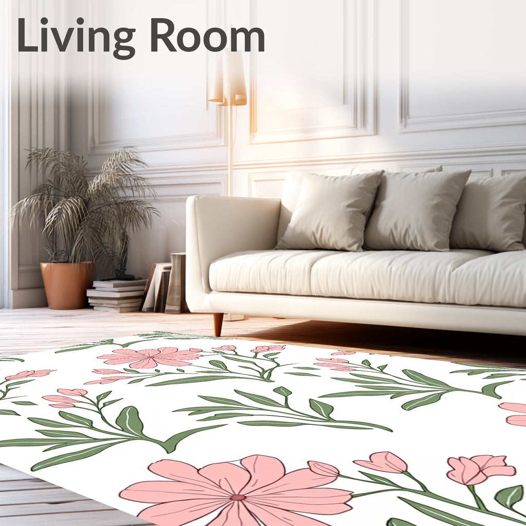 Pink Floral Sprigs Design Rug