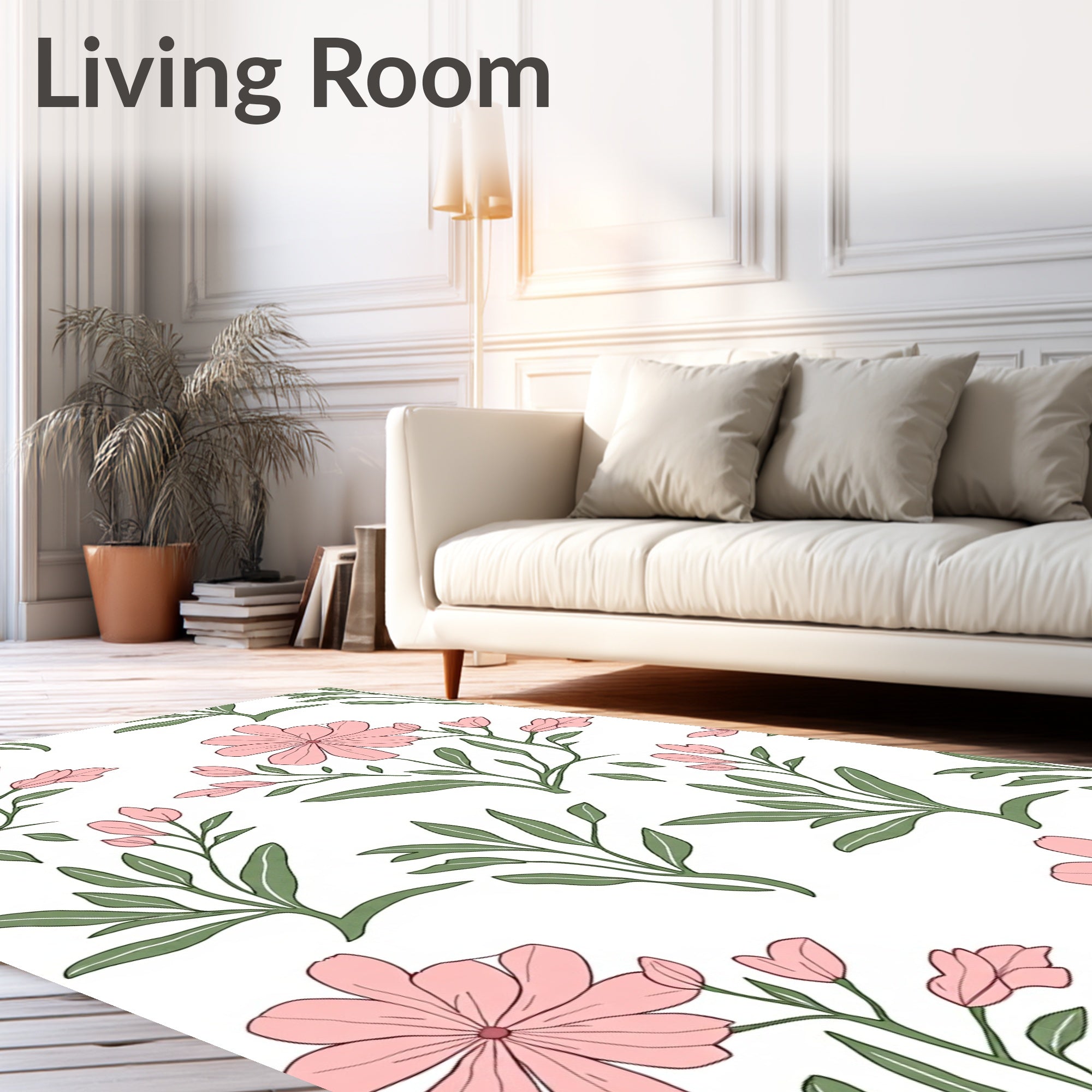 Pink Floral Sprigs Design Rug