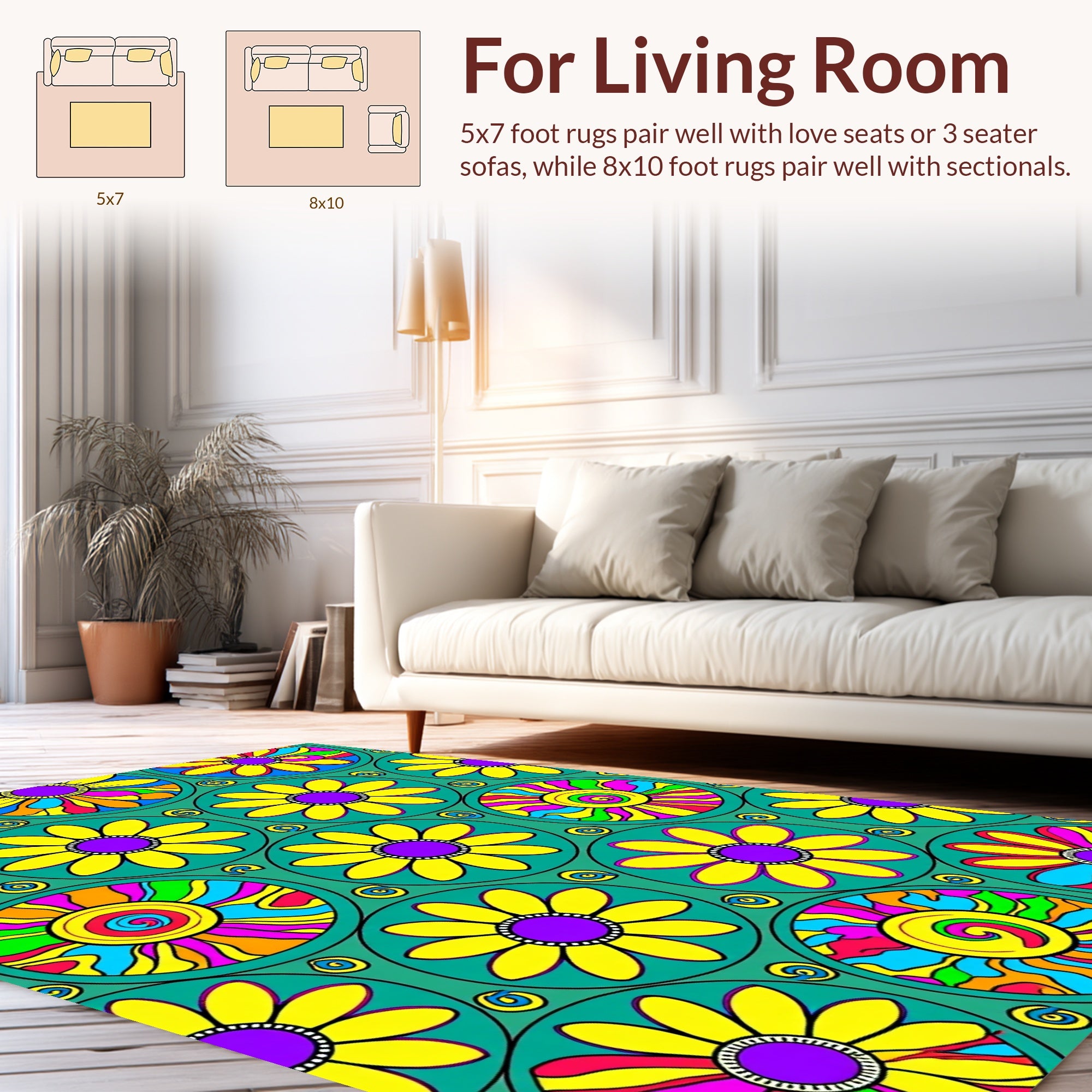 Retro Flower Power Circles Rug
