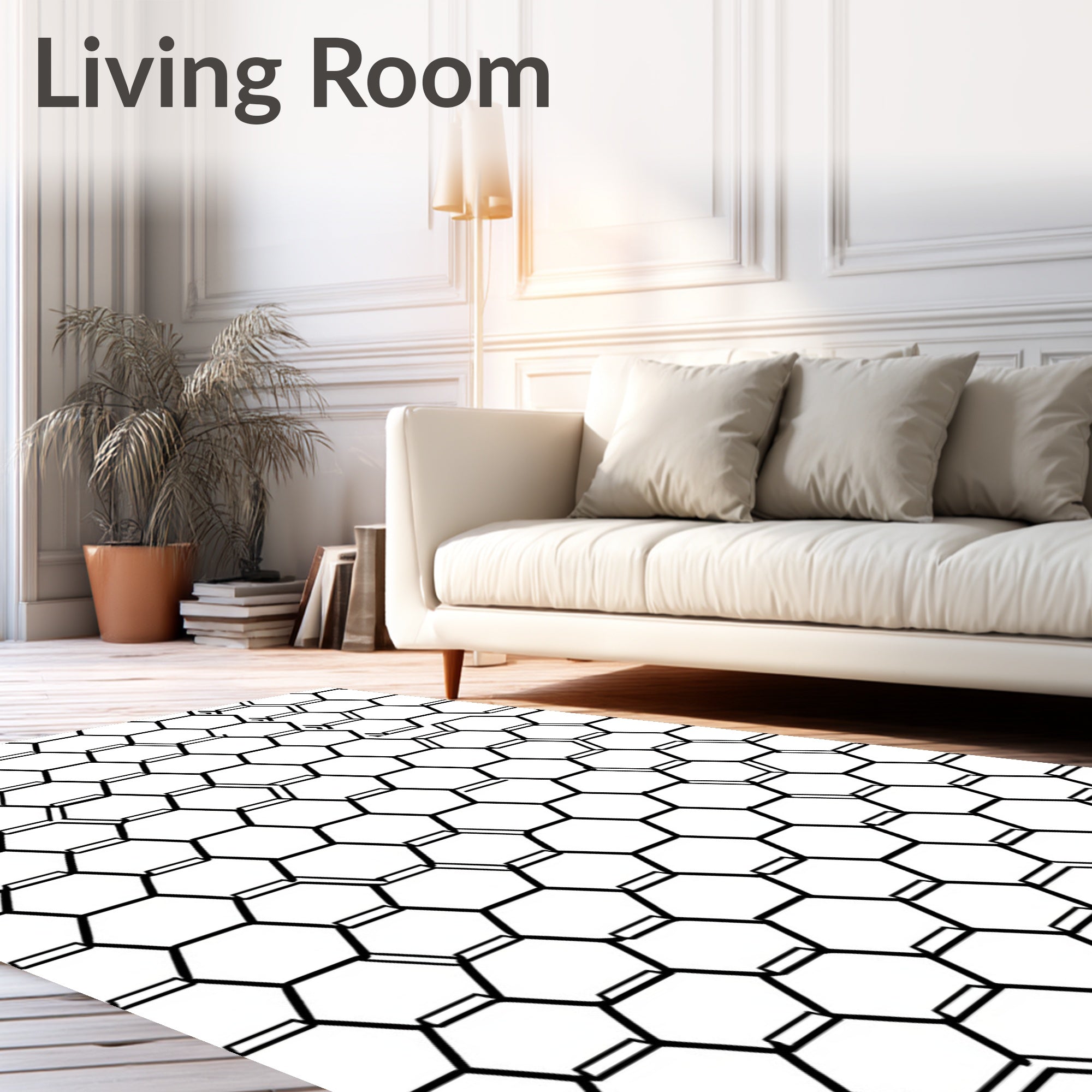 Modern Hexagonal Grid Pattern Rug