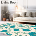 Teal Flower and Leaf Pattern Rug