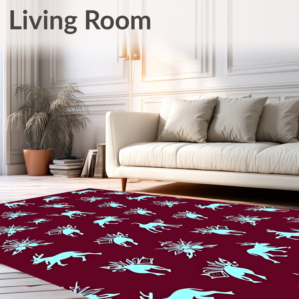 Light Blue Deer Floral Pattern Rug