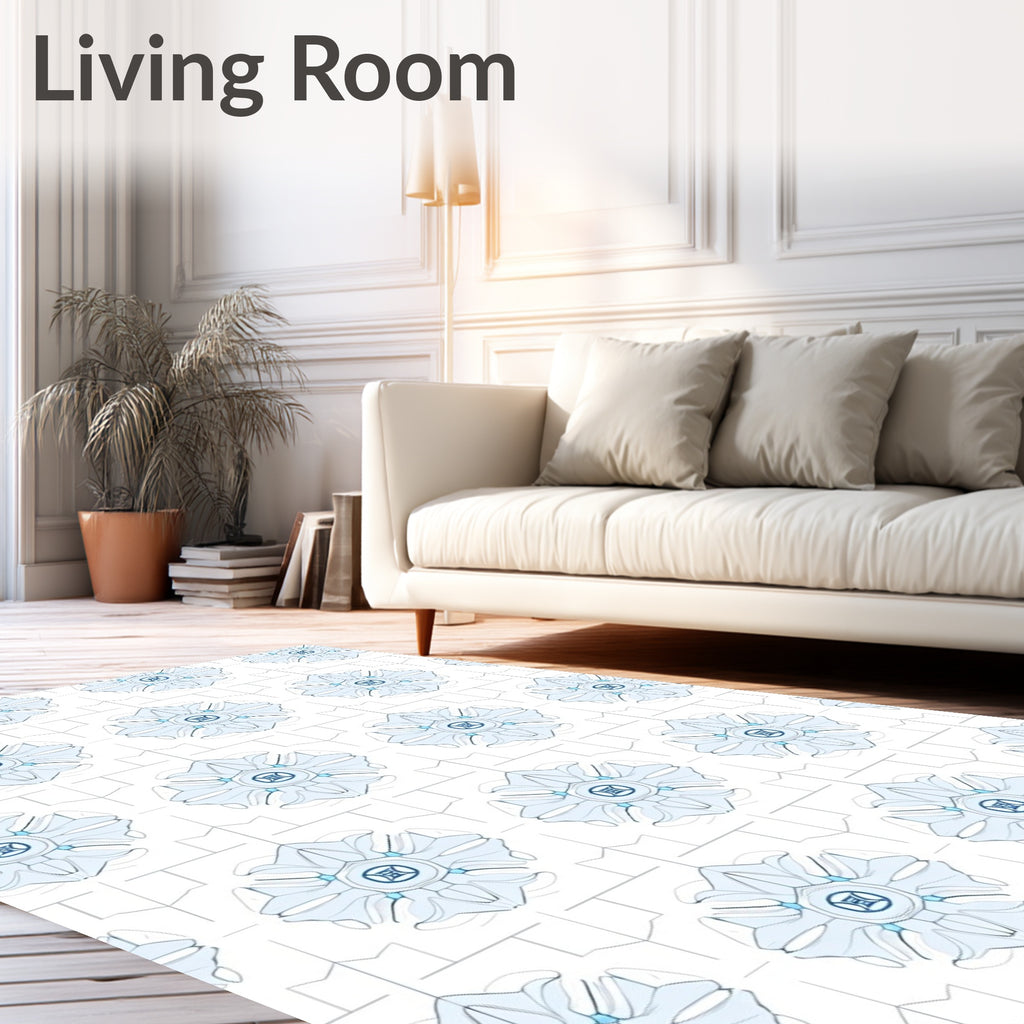 Light Blue Floral Geometric Design Rug