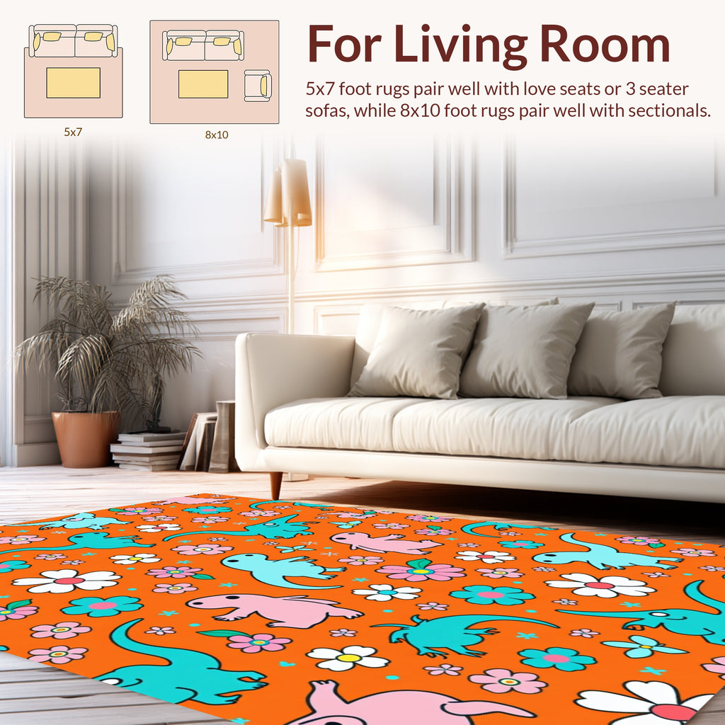 Cute Dinosaur Flower Pattern Rug
