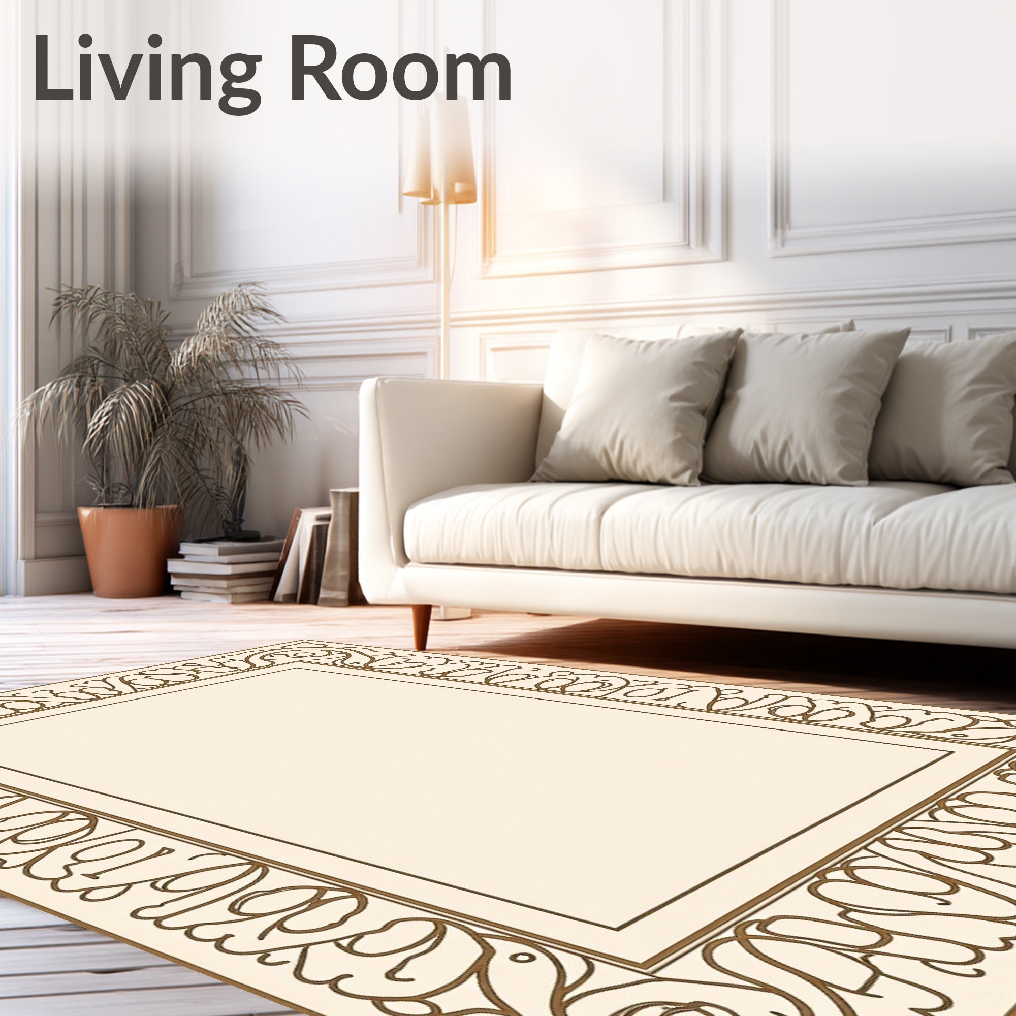 Art Nouveau Scrollwork Cream and Gold Rug