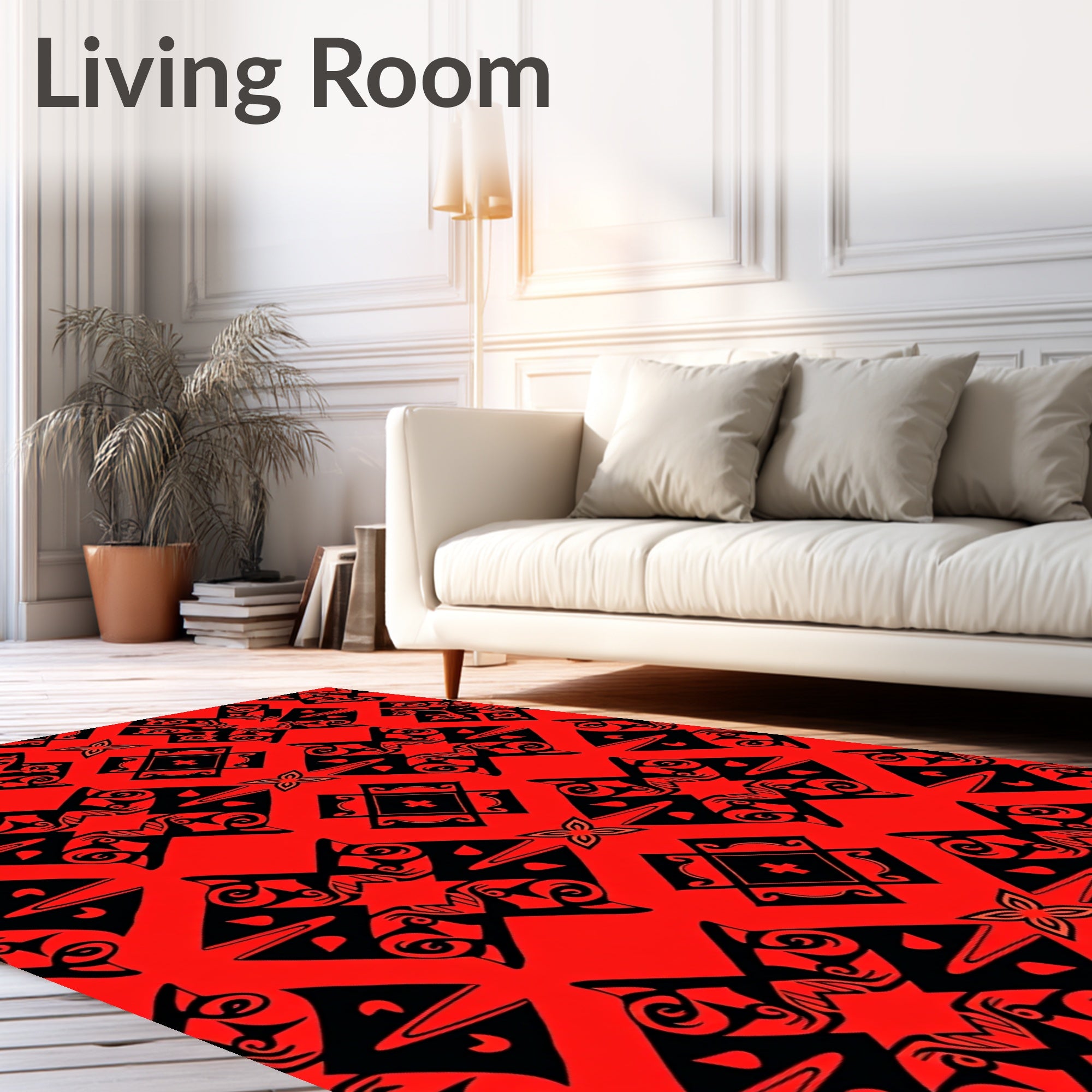 Bold Red Black Abstract Geometric Design Rug