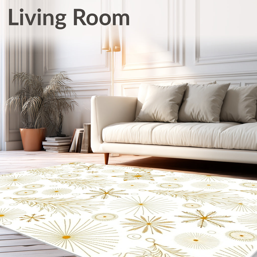 Gold Starburst Snowflake Christmas Trees Rug