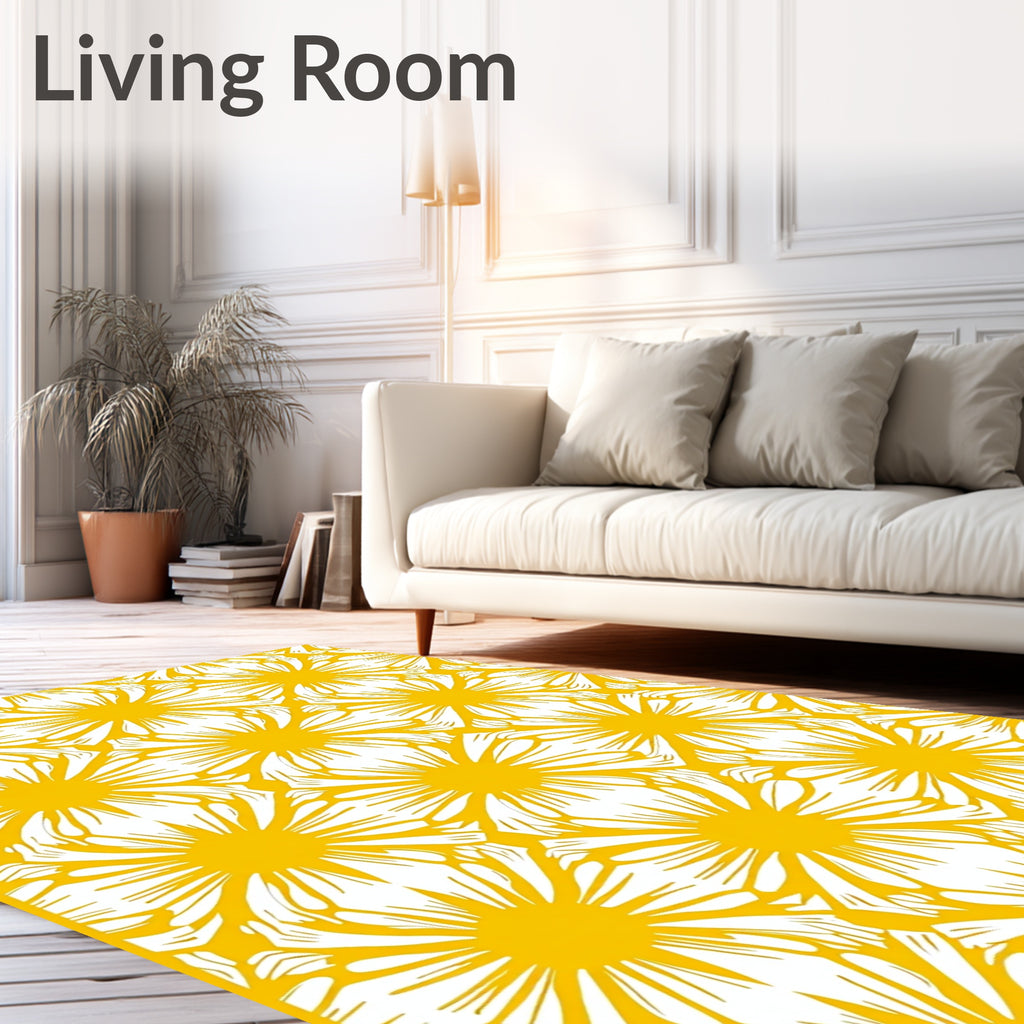 Bold Yellow Floral Pattern Design Rug