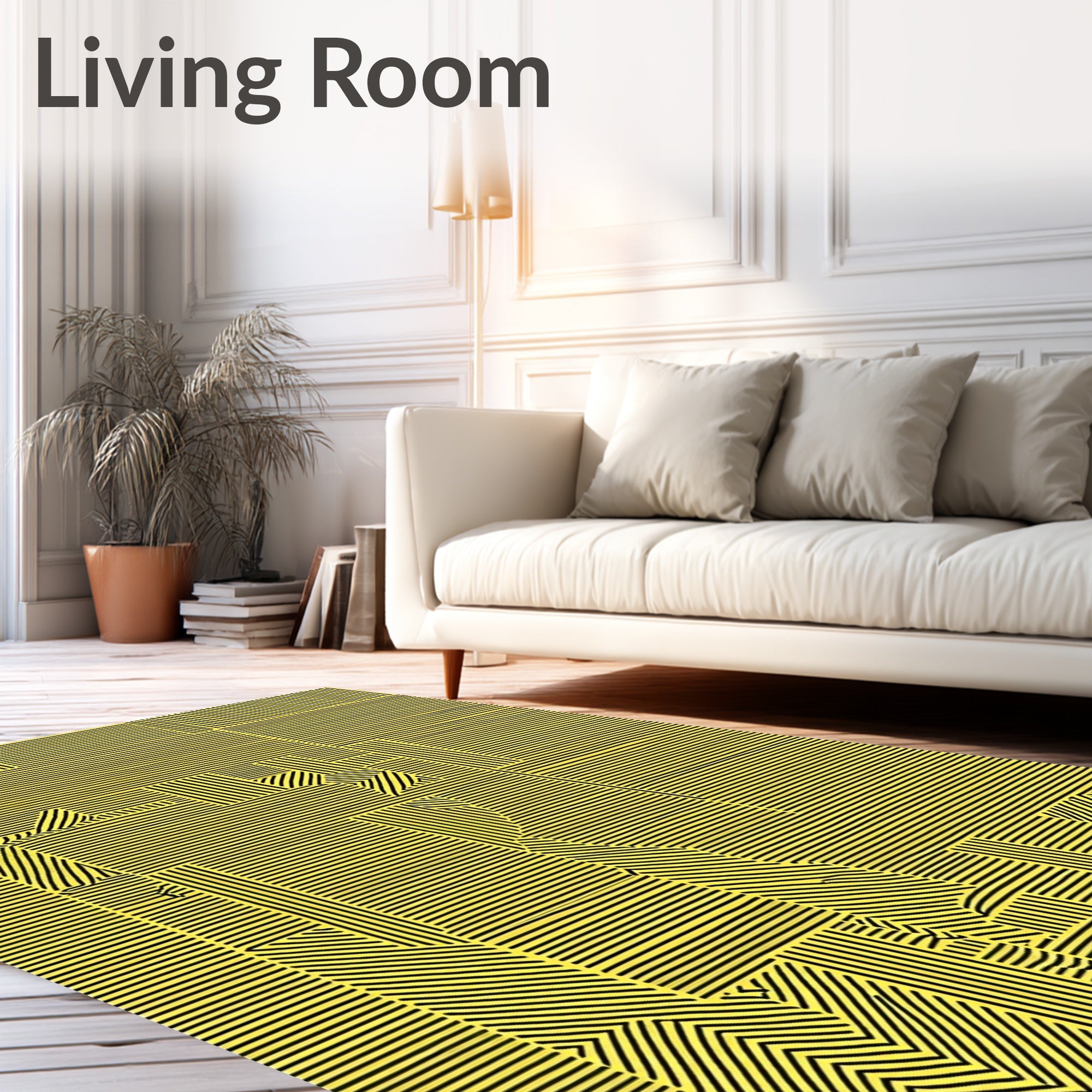 Bold Yellow Black Geometric Lines Rug