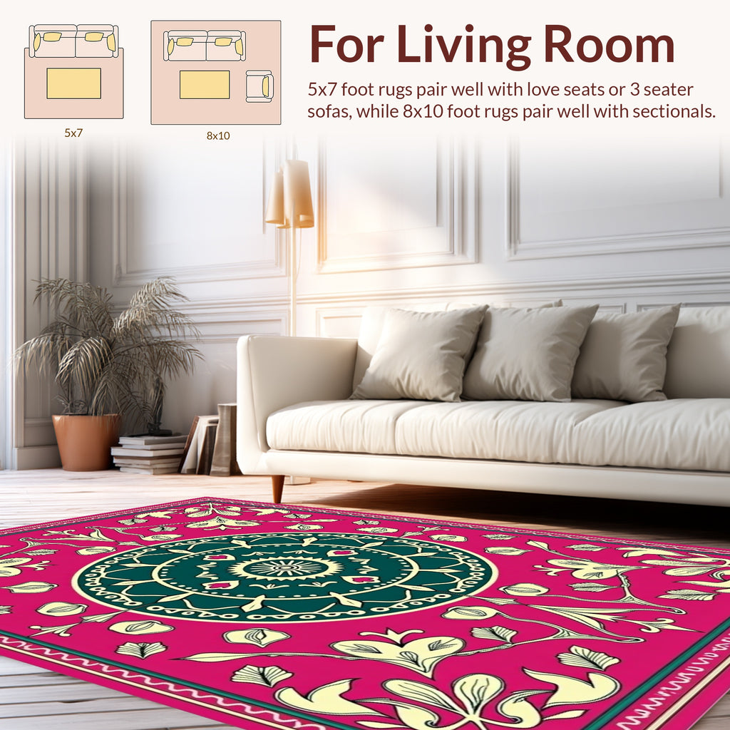 Vibrant Pink Floral Medallion Design Rug