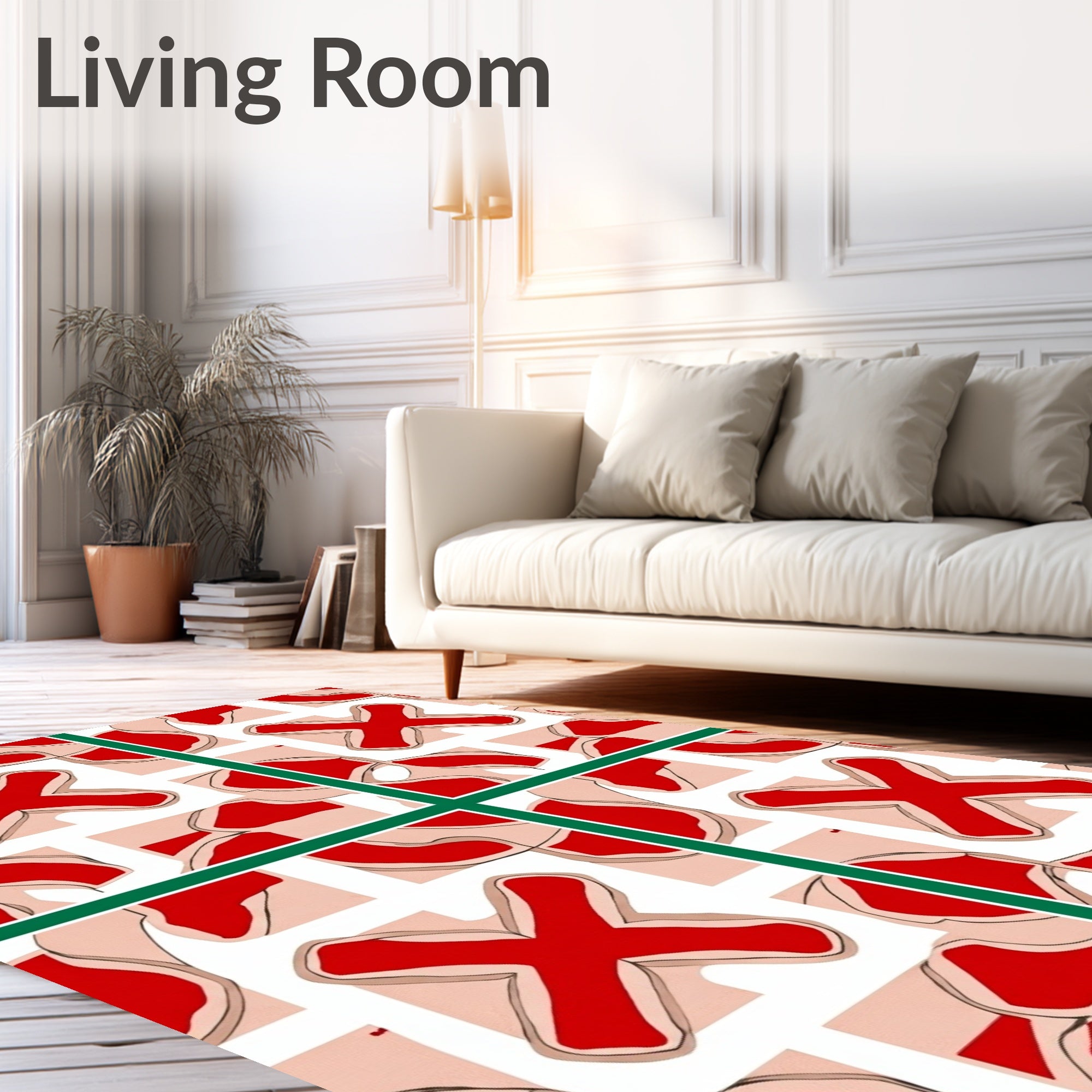 Bold Red Abstract X Pattern Rug