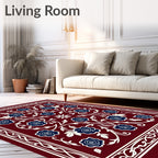 Deep Red Floral Vine Pattern Rug