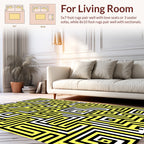 Abstract Yellow Black Maze Pattern Rug