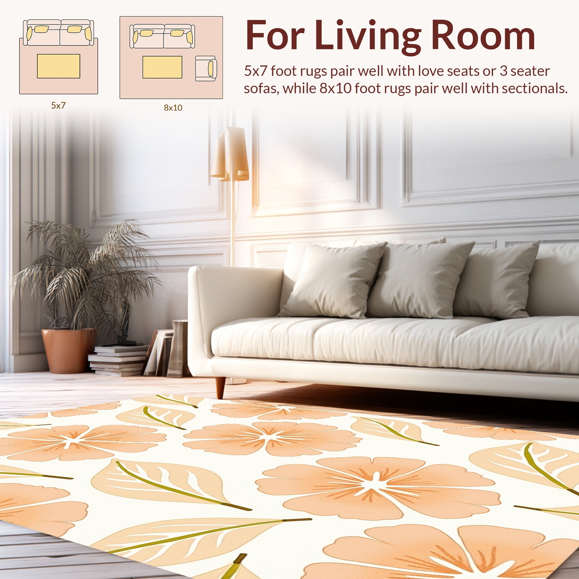 Blooming Peach Floral Pattern Rug