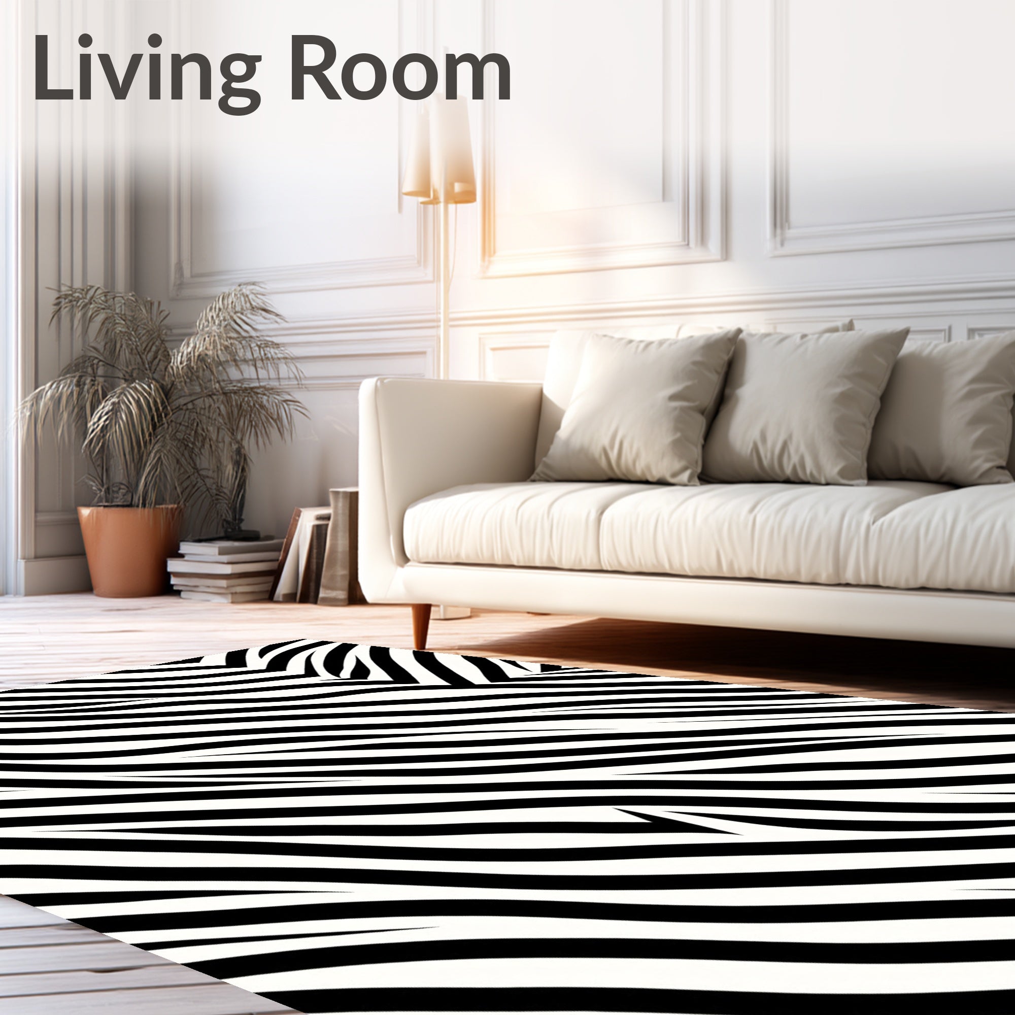 Bold Black White Striped Design Rug