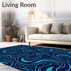 Teal Swirling Waves Navy Rug