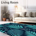 Teal Fern Leaf Botanical Pattern Rug