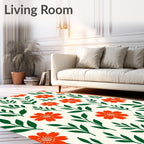 Floral Pattern Design with Orange Flowers Rug