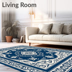 Classic Blue White Floral Medallion Rug