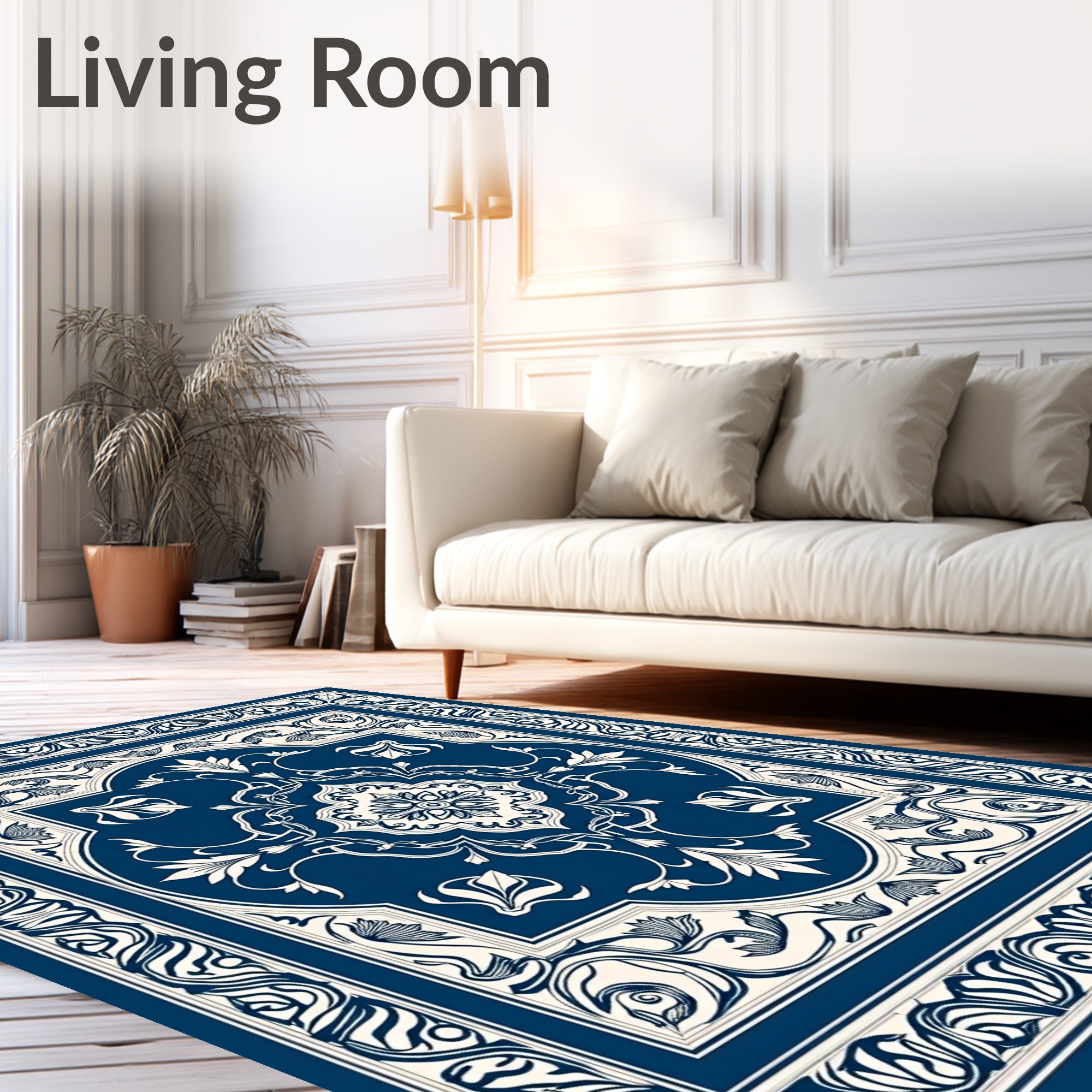 Classic Blue White Floral Medallion Rug