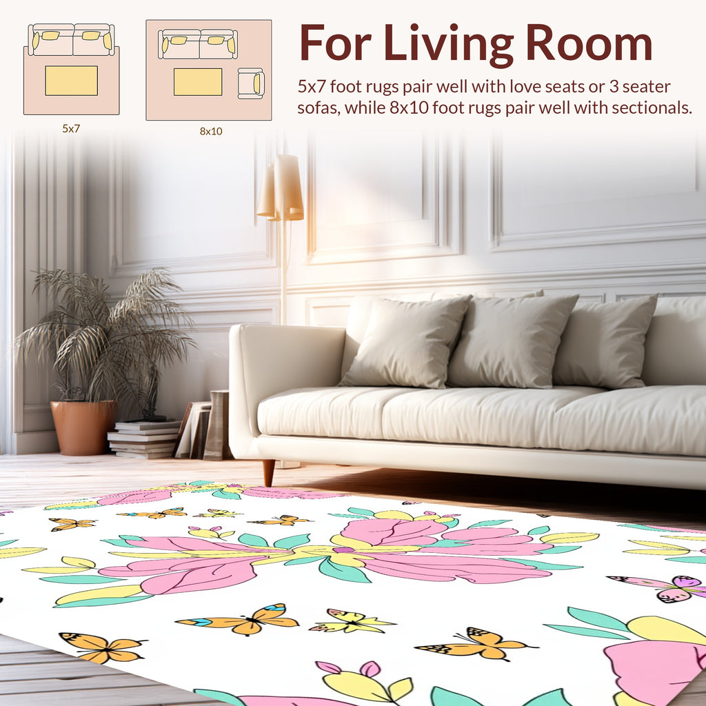 Pastel Butterfly Floral Whimsical Design Rug