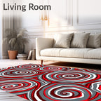 Abstract Swirl Lines Red and Gray Rug