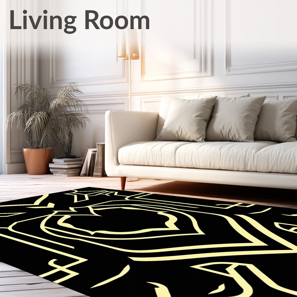 Bold Black Cream Geometric Design Rug