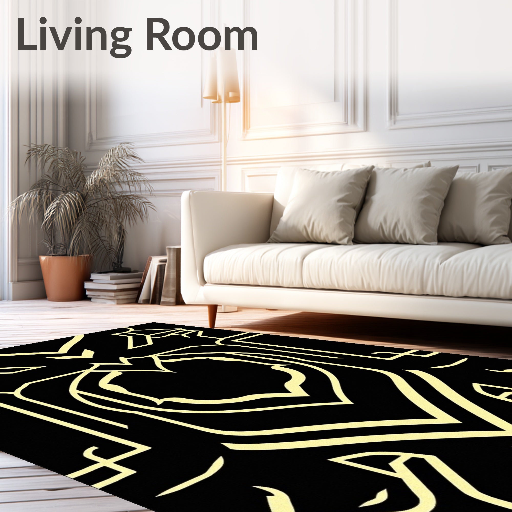 Bold Black Cream Geometric Design Rug