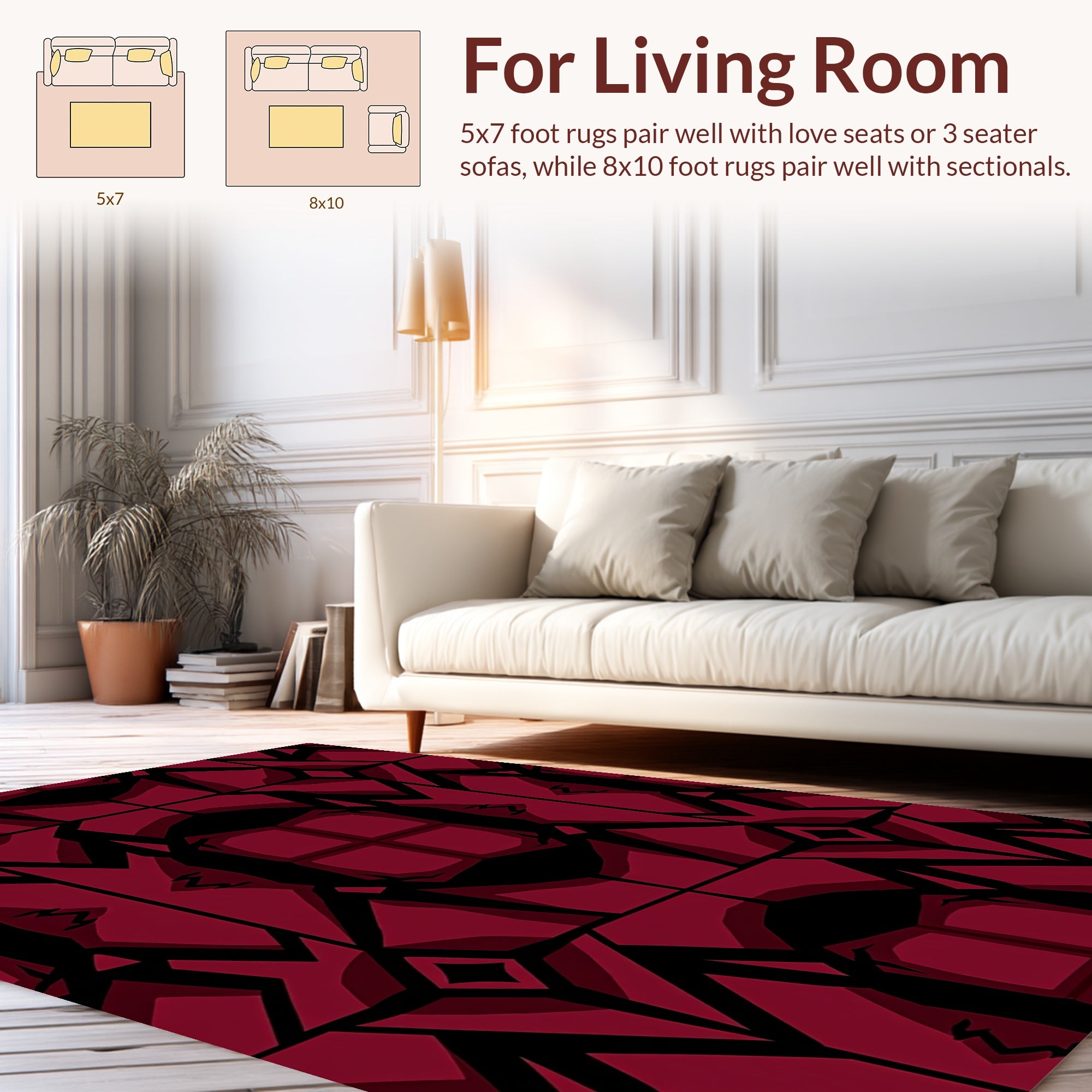 Bold Geometric Red Black Pattern Rug