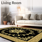 Golden Floral Medallion Frame Rug