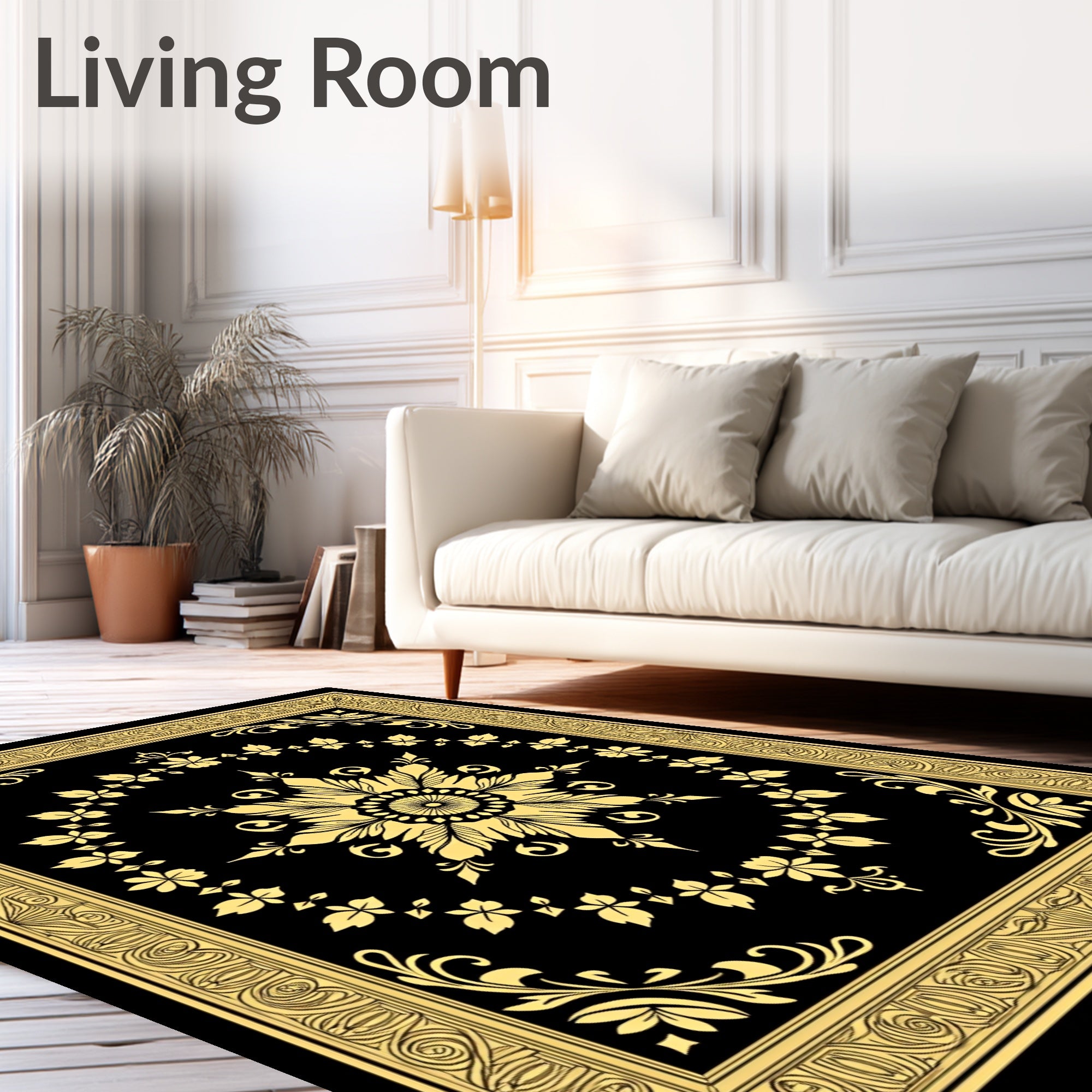 Golden Floral Medallion Frame Rug