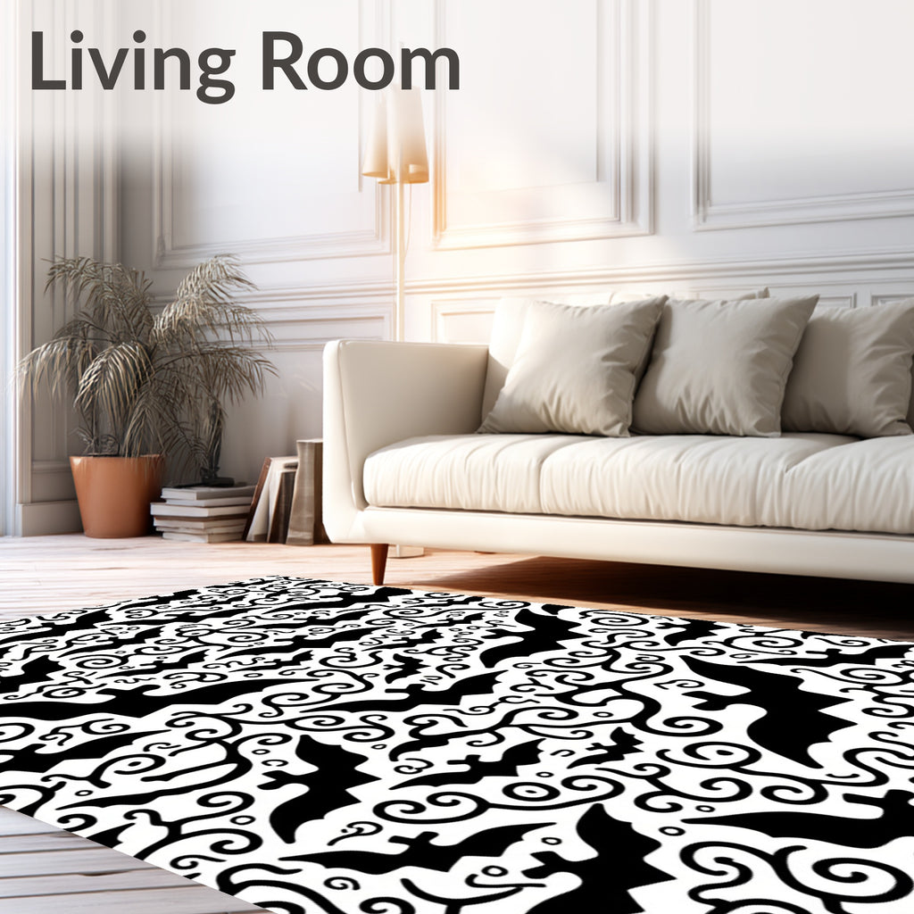 Spooky Bats And Swirls Pattern Rug