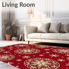 Red Gold Mandala Snowflake Pattern Rug