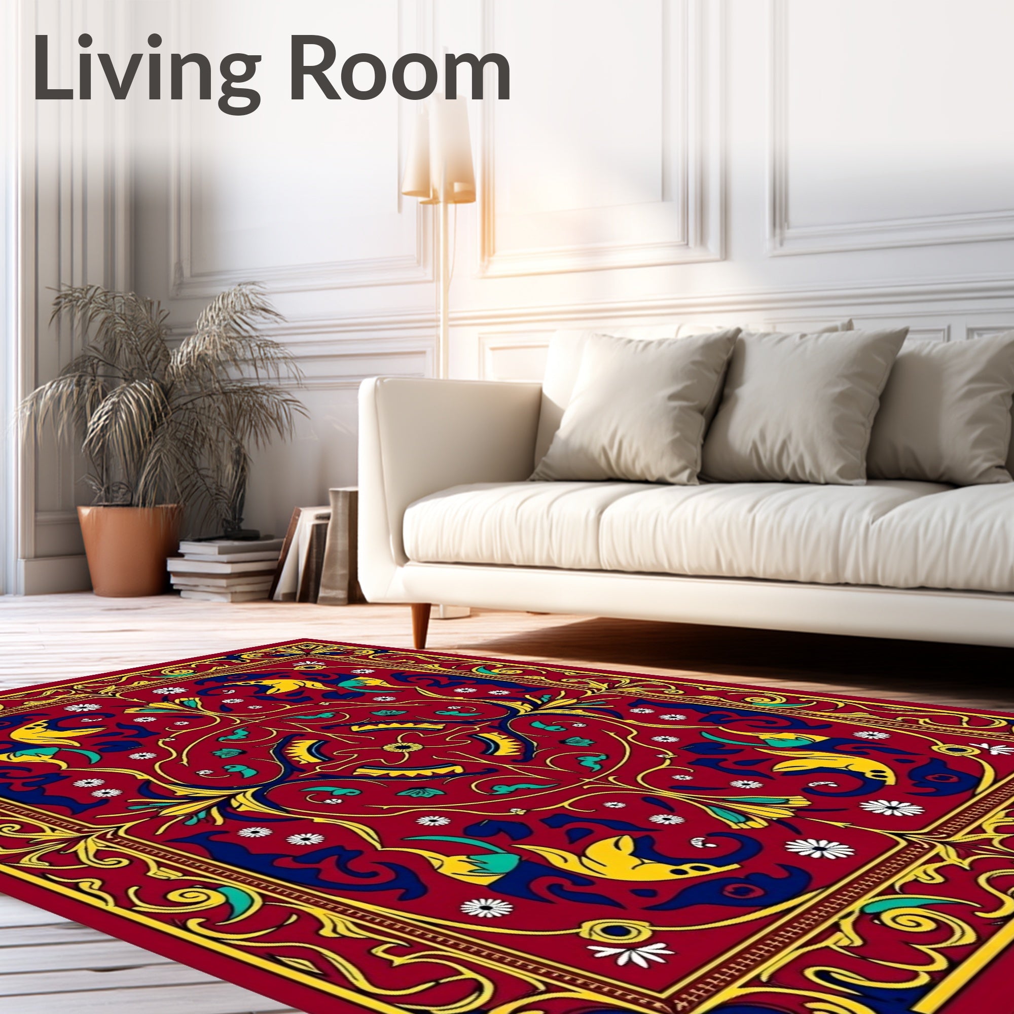 Regal Red and Yellow Floral Design Rug