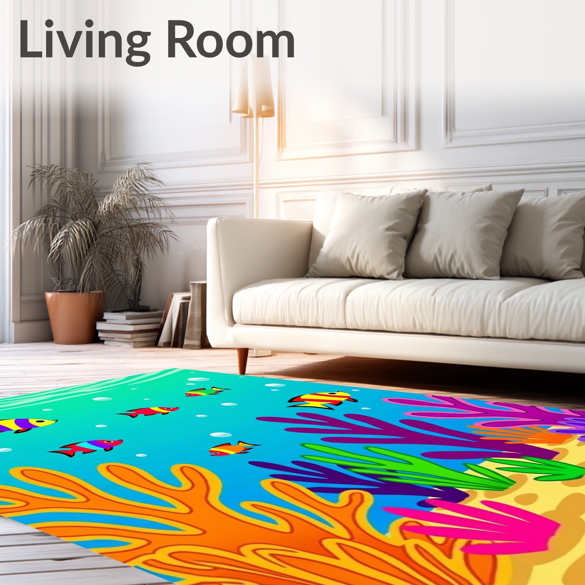 Colorful Ocean Fish Coral Pattern Rug