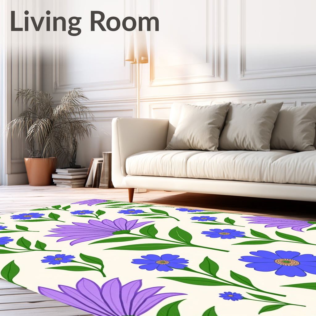 Charming Floral Pattern with Blue Purple Blooms Rug