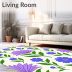 Charming Floral Pattern with Blue Purple Blooms Rug